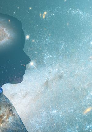 Psychotherapy, psychology,yoga,soul, esoteric concept, mental health, healthy mind, silhouette of a woman with space in her head with copy space for text,Element of the image provided by NASA,images-assets.nasa.gov/image/GSFC_20171208_Archive_e000117/GSFC_20171208_Archive_e000117~orig.jpg;  used software Adobe Photoshop CC 2019